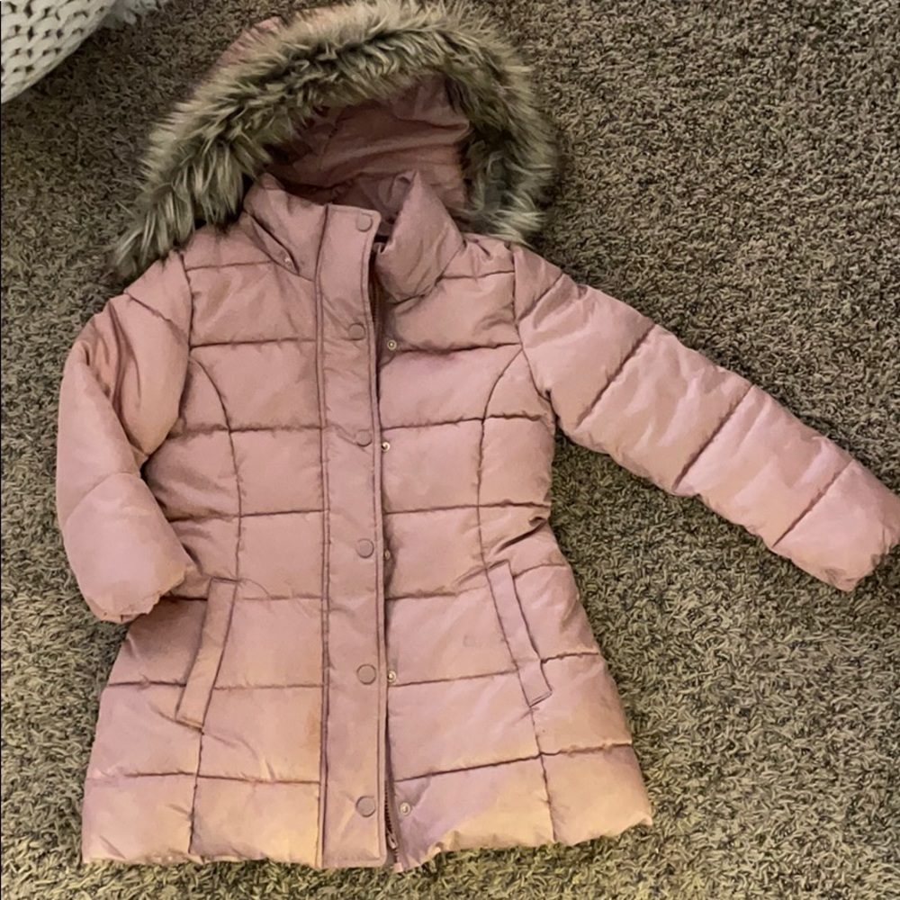 Girls rose colored puffer winter jacket